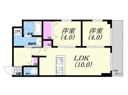 グランエクラ勝山南(2LDK/5階)の間取り写真