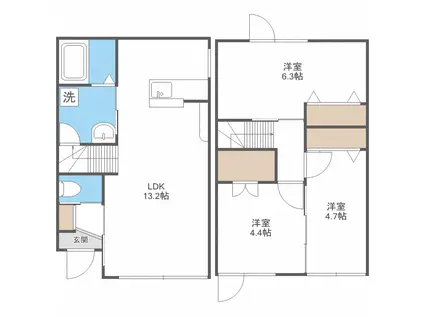 ハーベスト月寒公園西B棟(3LDK/1階)の間取り写真