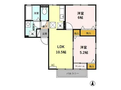 ウィルモア・リプル(2LDK/1階)の間取り写真