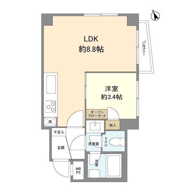 ライオンズマンション山王(1LDK/4階)の間取り写真