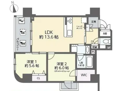 グランヴォワール昭和町(2LDK/8階)の間取り写真