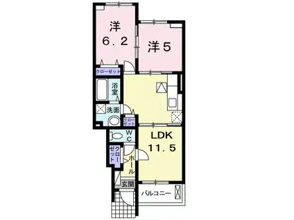 リバーサイドヒルズA(2LDK/1階)の間取り写真