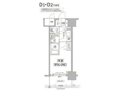 エスリード難波ザ・プレミア(1K/6階)の間取り写真