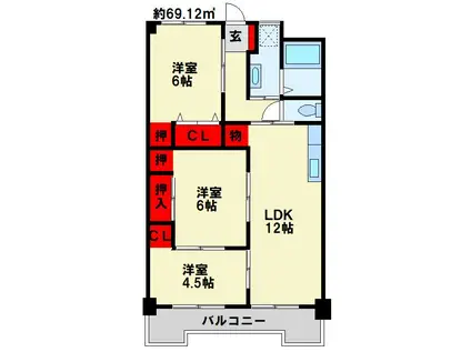 サンシティ田原(3LDK/2階)の間取り写真