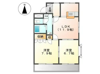ラ・ヴィータ高取北II(2LDK/2階)の間取り写真