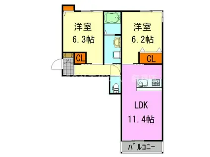 グレンディールF(2LDK/2階)の間取り写真