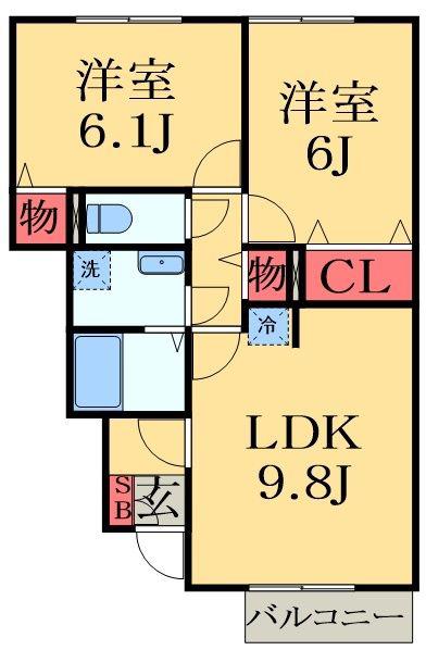 ラプランタンB(2LDK/1階)の間取り写真