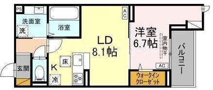 CRADLE(1LDK/2階)の間取り写真
