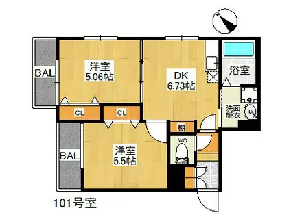 GRANDTIC NO NO大橋南(2DK/1階)の間取り写真