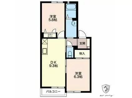 フローラ B(2DK/2階)の間取り写真