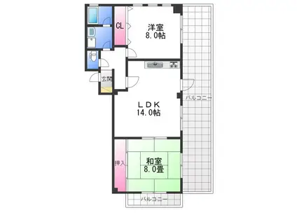 スリーダイレクション岸和田(2LDK/4階)の間取り写真