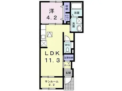 ジェントリー東根C(1LDK/1階)の間取り写真