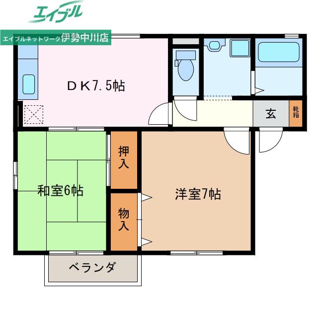 サニーホームズYAKENO(2DK/2階)の間取り写真