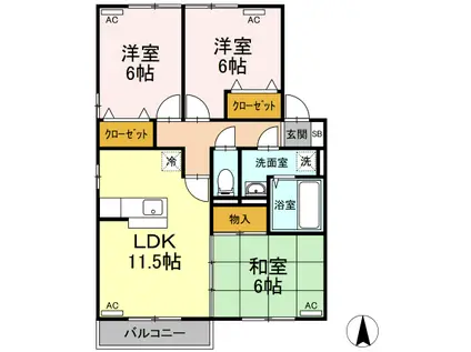 ベルデュール・野田(3LDK/2階)の間取り写真