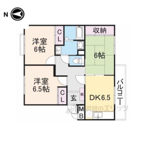 京阪本線 萱島駅 徒歩23分 6階建 築31年(3DK/2階)の間取り写真