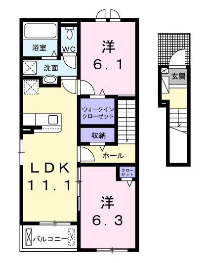 グラスロードII B(2LDK/2階)の間取り写真