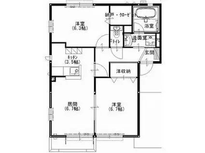 ベルハイツD(2LDK/1階)の間取り写真