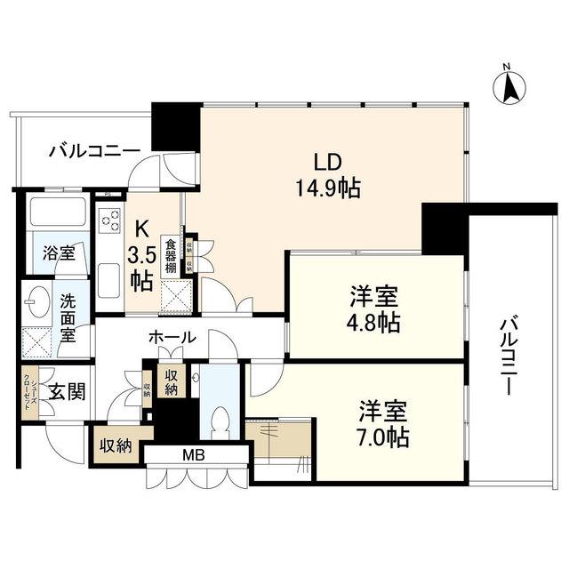 パークタワー目黒(2LDK/21階)の間取り写真