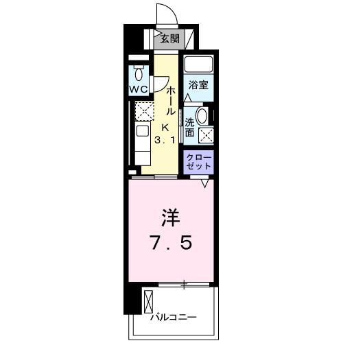 グランドール到津フォレスト(1K/5階)の間取り写真