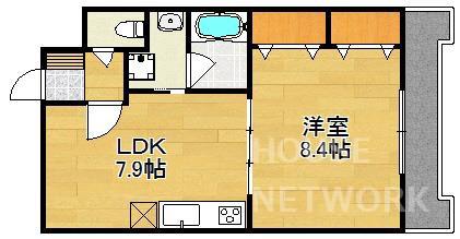 カーサ御所西(1DK/3階)の間取り写真