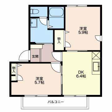 ラフィネ U B棟(2DK/1階)の間取り写真