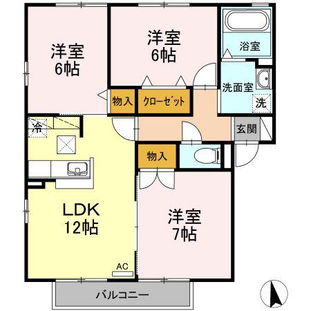 グリーンヒル高岡台B棟(3LDK/1階)の間取り写真