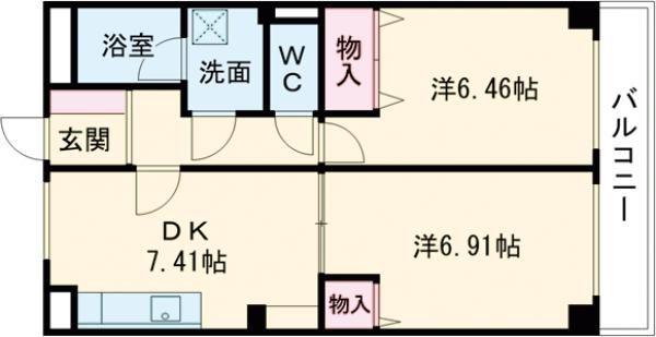 インタルシオ武庫之荘(2DK/3階)の間取り写真