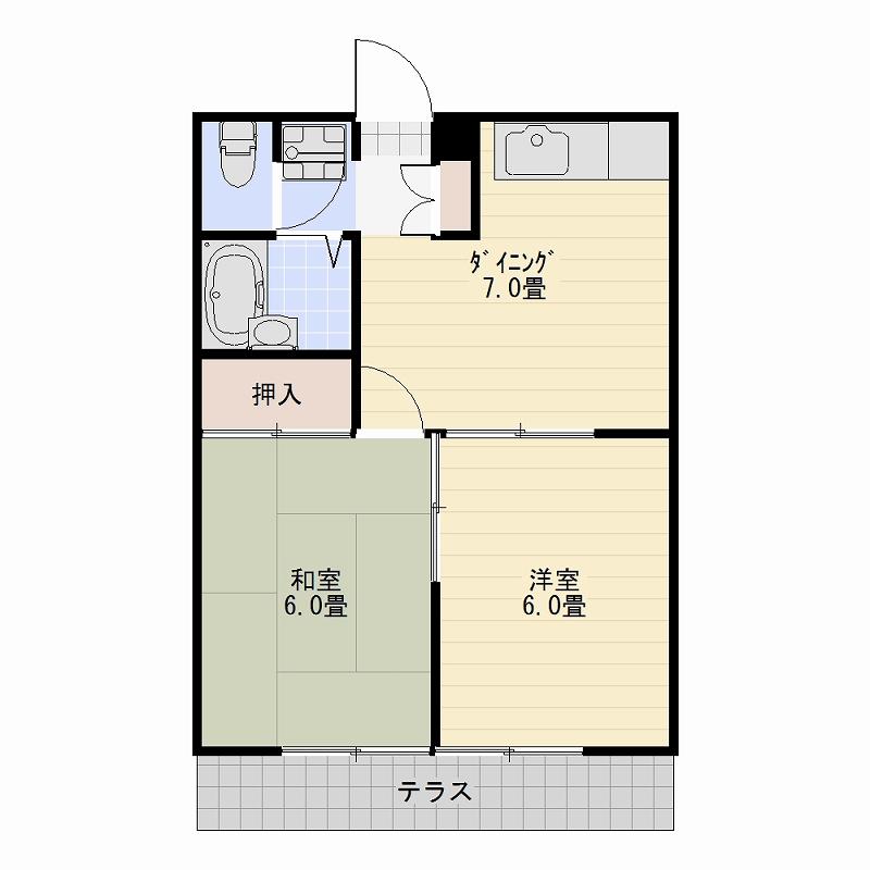 エステートピア加藤(2DK/1階)の間取り写真