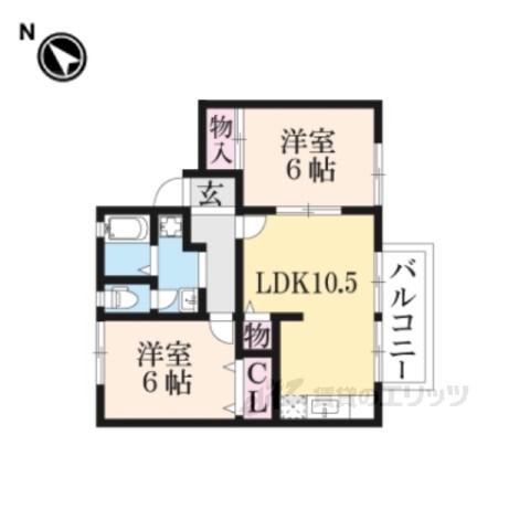 ベルコート吉条B(2LDK/1階)の間取り写真