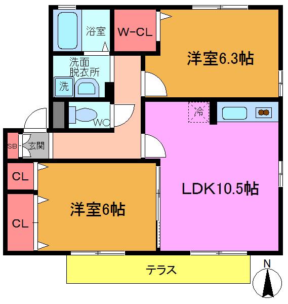 ヴィラ・メルベーユ II(2LDK/1階)の間取り写真