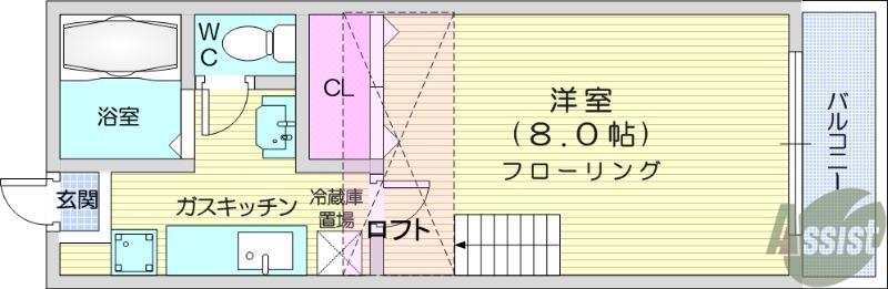 サンハイツ東勝山(1K/2階)の間取り写真