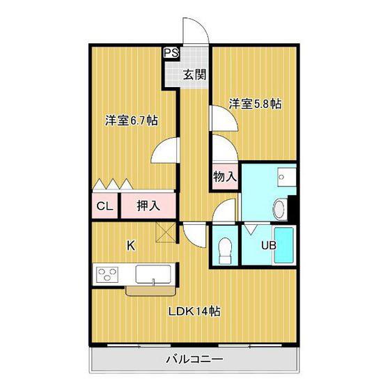 ハートフルマンション シャーレー(2LDK/2階)の間取り写真