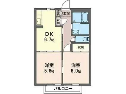 バリュージュI(2DK/2階)の間取り写真