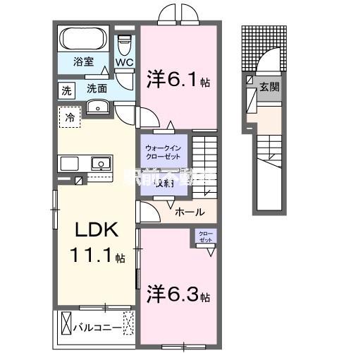 ソレイユ西原 1(2LDK/2階)の間取り写真