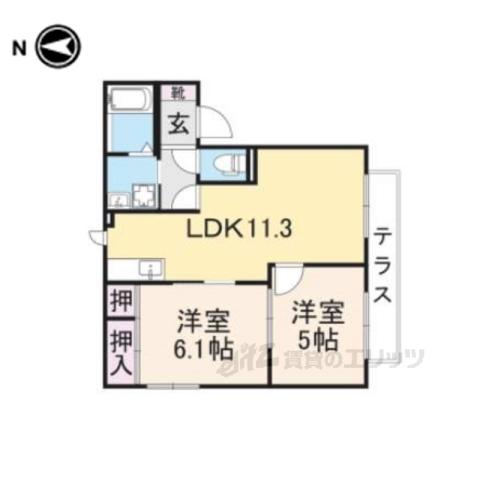 カーサ九条(2LDK/2階)の間取り写真
