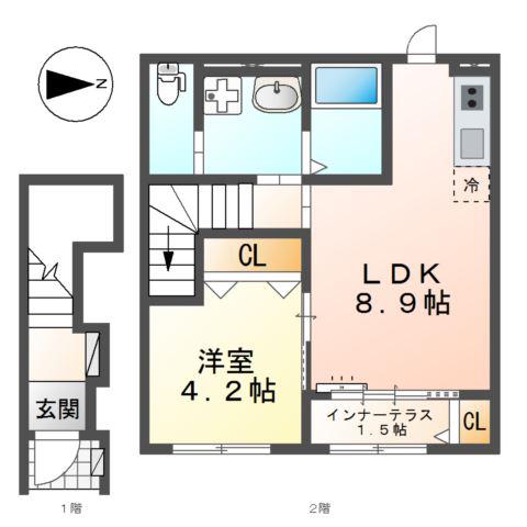 FOREST志水(1LDK/2階)の間取り写真