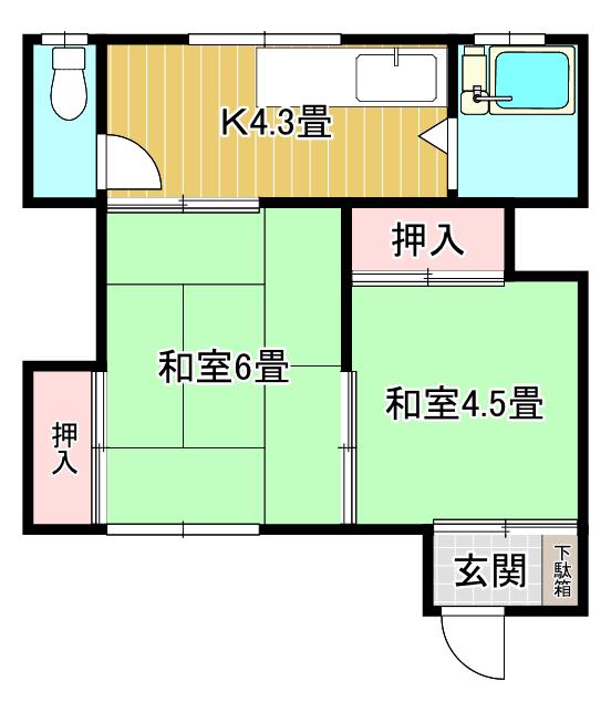 藤荘(2K/2階)の間取り写真