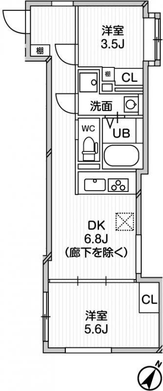 EXAM中目黒II(2DK/3階)の間取り写真
