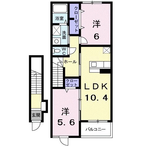 サンライズ彦根I番館(2LDK/2階)の間取り写真