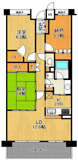 甲子園六石町ハイツ(3LDK/2階)の間取り写真