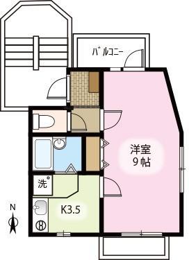 シティーハイム(1K/2階)の間取り写真