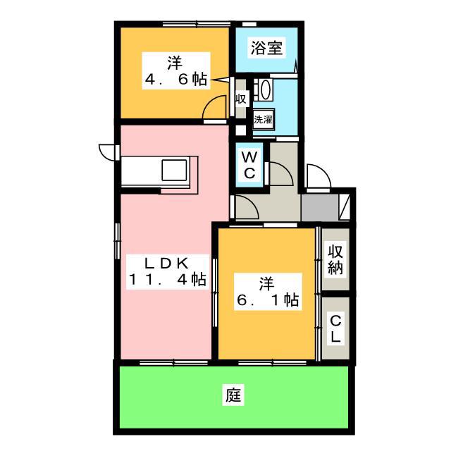 ウエストリバー E(2LDK/1階)の間取り写真