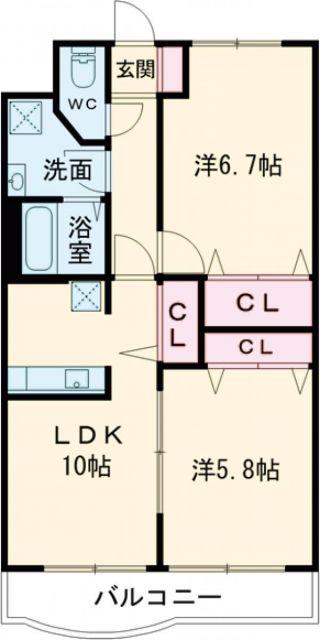 リヴェールあおば(2LDK/4階)の間取り写真