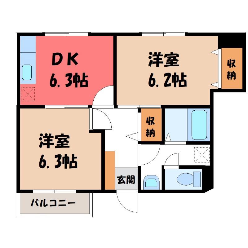 コンフォールK(2DK/1階)の間取り写真