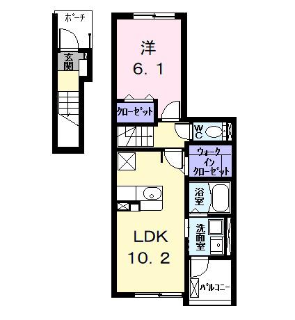 KALMIA(1LDK/2階)の間取り写真