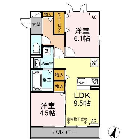 グレンディール(2LDK/2階)の間取り写真