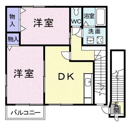 ボヌール・メゾンB(2DK/2階)の間取り写真