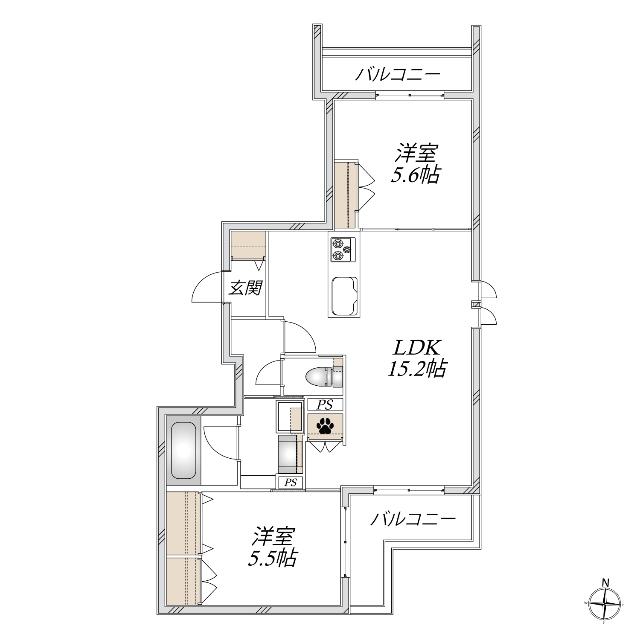 FORENA COURT 塚口 イースト(2LDK/2階)の間取り写真