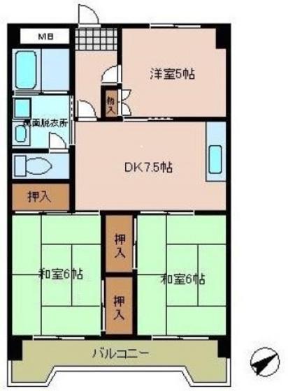 レジデンス観音(3DK/3階)の間取り写真