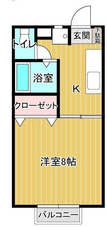 グランシェール馬見ヶ崎(1K/2階)の間取り写真